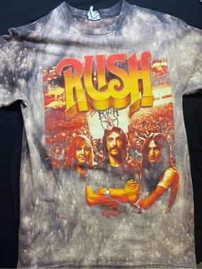 Rush Tie-Dye Tee with Yellow & Orange Band Graphic Delta tag